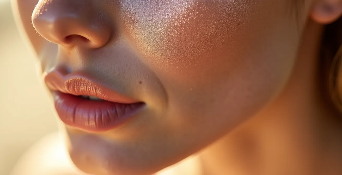 Rostro femenino con puntos de luz estratégicos mostrando técnica de iluminación facial