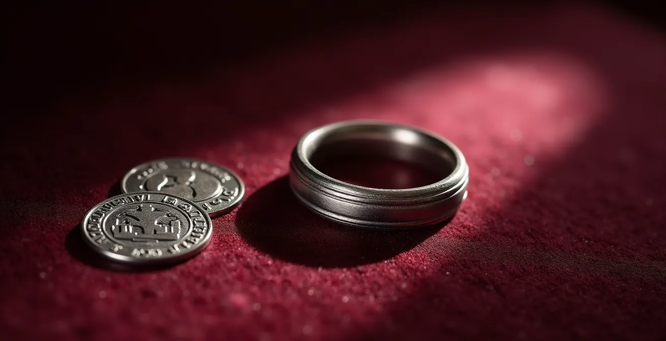 Vista detallada del interior de un anillo mostrando zonas seguras para grabado y los punzones de contraste oficiales españoles.