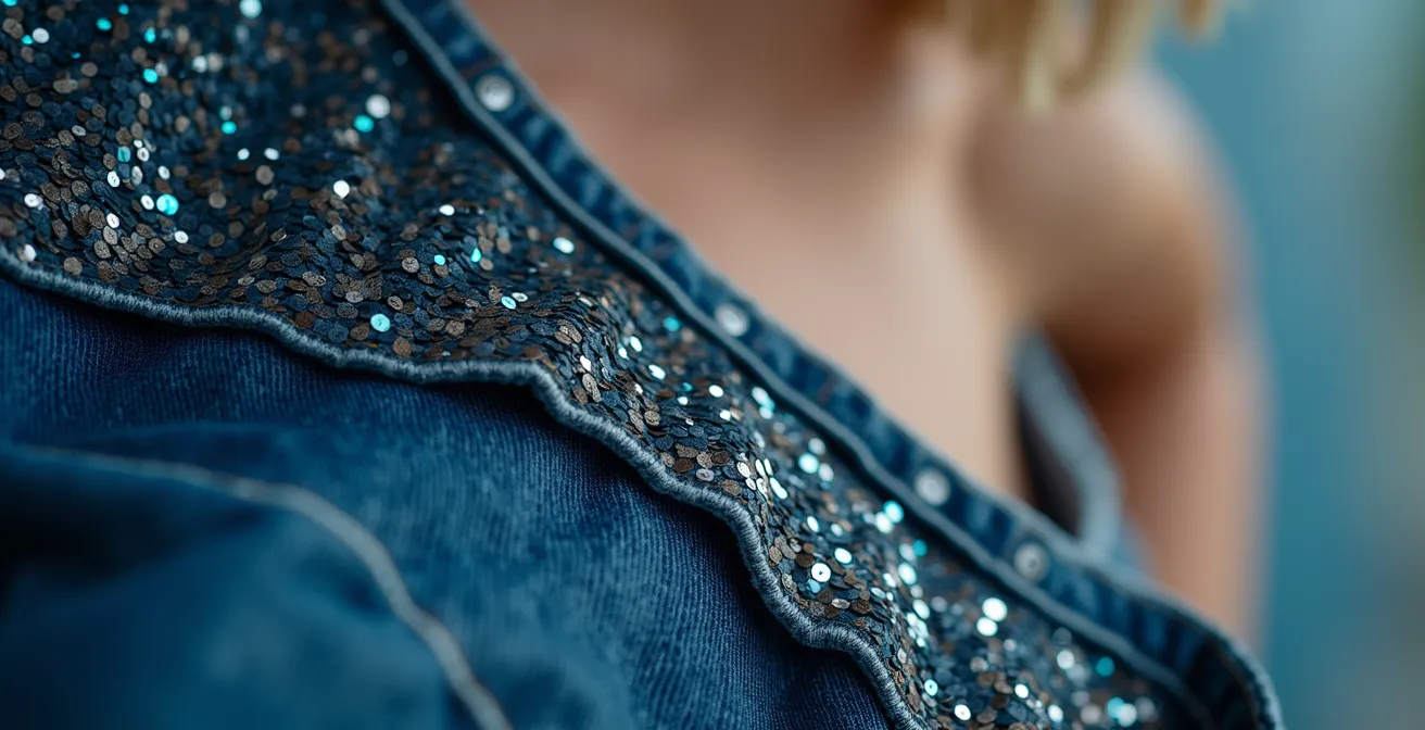 Top de lentejuelas combinado con prendas casuales en look urbano de Madrid