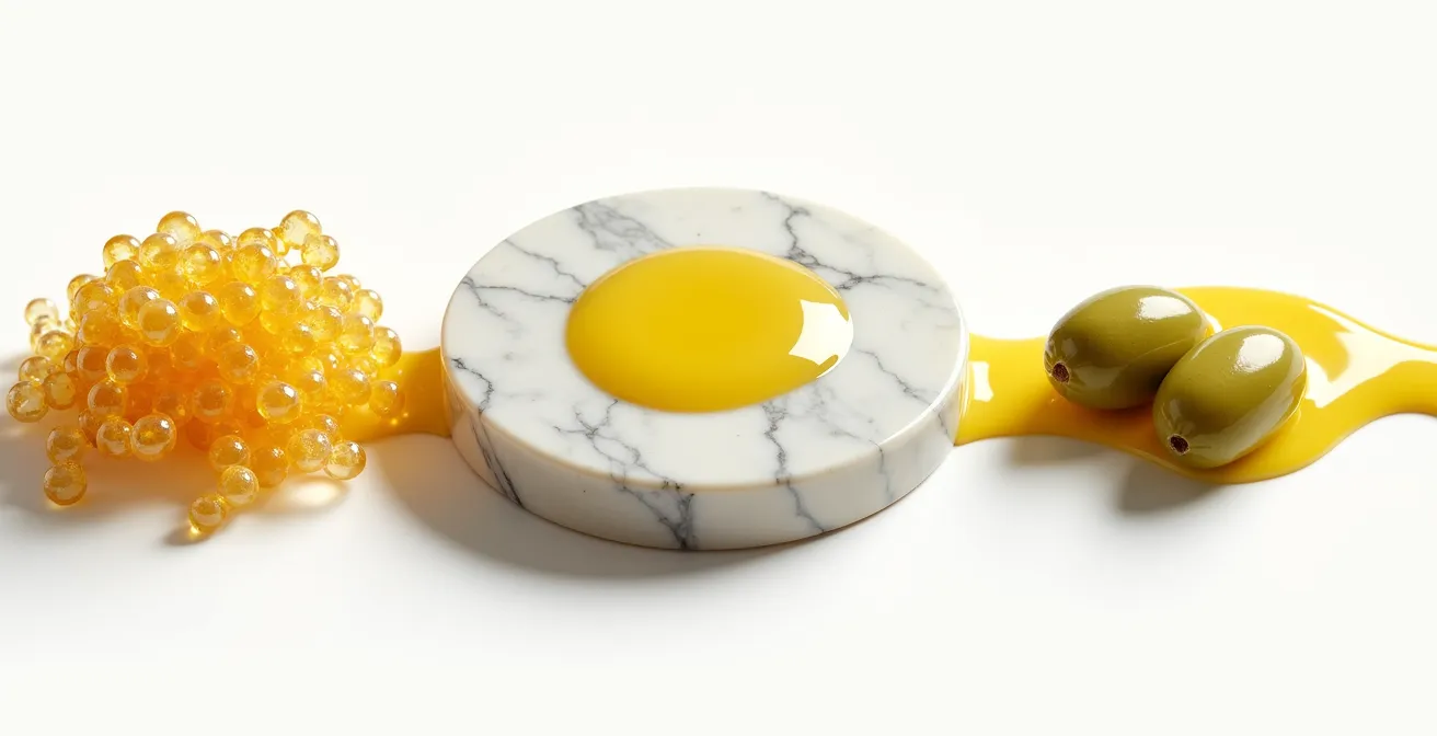 Visualización microscópica del trío lipídico esencial de la piel: ceramidas, colesterol y ácidos grasos.