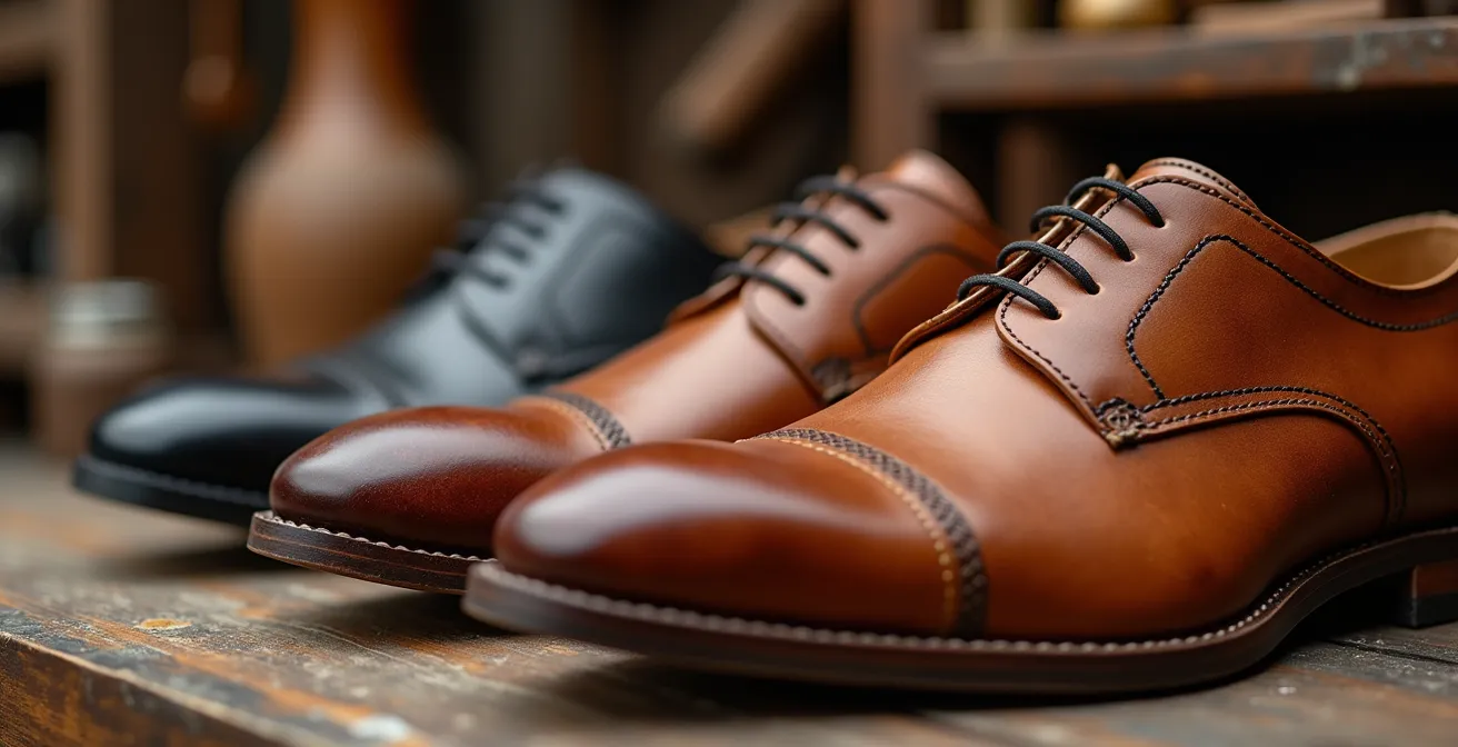 Zapatos artesanales españoles de calidad expuestos en un taller tradicional de Elda