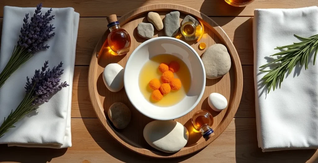 Ambiente de spa casero con elementos naturales españoles para el domingo Ambiente de spa casero con elementos naturales españoles para el domingo